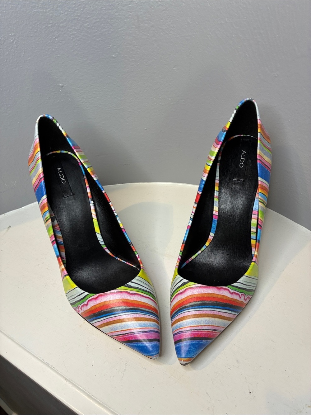 ALDO Multicolor Striped Pointed Toe Heels Size 8